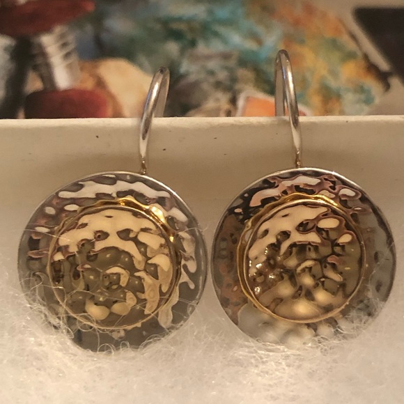 Rare Silpada Sterling Silver 14K Gold Plated Round Disc Earrings W1367 - Picture 2 of 14